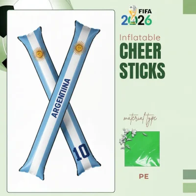 Argentina national football team inflatable cheer sticks, light blue-white striped PE (polyethylene) cheer sticks with Argentine national sun emblem, 