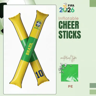 Brazil national football team inflatable cheer sticks, yellow-green colored PE (polyethylene) cheer sticks with CBF (Brazilian Football Confederation) crest, 5 championship stars, 