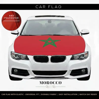 Morocco national football team car flag with red base and green pentagram star, 68D polyester, universal fit for FIFA 2026 match days