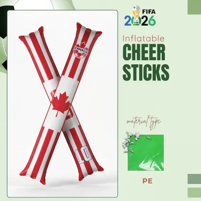 Canada national football team inflatable cheer sticks, red-white colored PE (polyethylene) cheer sticks with Canadian national maple leaf emblem, Canada Soccer crest (with 
