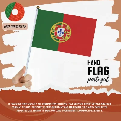 Portugal national football team hand flag with green-red Portuguese flag, official national coat of arms, 68D polyester, for FIFA World Cup 2026 match day cheering