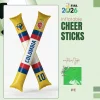 Colombia national football team inflatable cheer sticks, yellow-blue-red-white colored PE (polyethylene) cheer sticks with Colombian national eagle emblem, FCF (Colombian Football Federation) crest, 3 stars, bold "COLOMBIA" lettering, and number "10", FIFA 2026 World Cup fan accessory, wavy edge trim, lightweight stadium cheering sticks