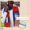 USA national football team jacquard scarf, red-white-blue striped acrylic scarf with USA shield crest and 3 stars, FIFA World Cup fan accessory, red fringed ends, soft acrylic fabric