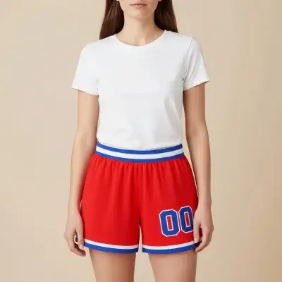 Close-up detail showing reversible design of custom sublimated women's basketball shorts