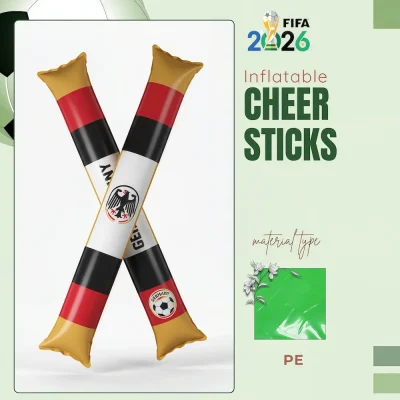 Germany national football team inflatable cheer sticks, black-red-yellow striped PE (polyethylene) cheer sticks with German federal eagle emblem, German Football Association crest, and 