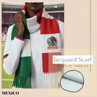 Mexico national football team jacquard scarf, green-white-red tricolor striped acrylic scarf with Mexican national coat of arms (eagle and snake emblem) and 
