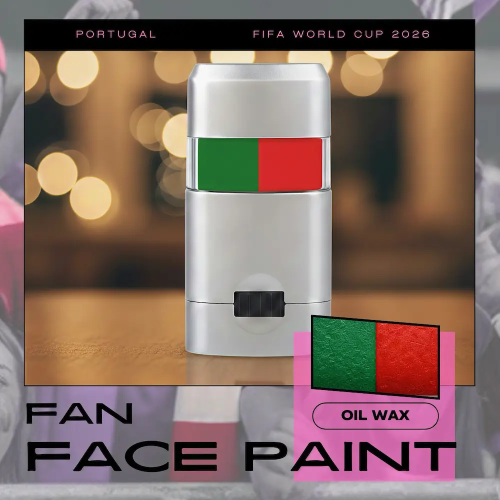 Portugal national football team FIFA 2026 World Cup fan face paint, oil wax face paint stick with Portuguese flag green-red colors, portable push-up design for soccer match fan makeup, easy to apply and remove