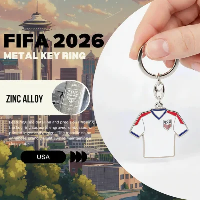 USA national football team FIFA 2026 metal key ring, zinc alloy jersey-shaped key chain with US Soccer crest (shield with 