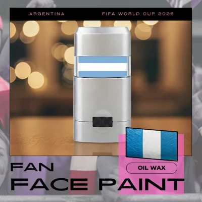 Argentina national football team FIFA 2026 World Cup fan face paint, oil wax face paint stick with Argentine flag light blue-white-light blue stripes, portable push-up design for soccer match fan makeup, easy to apply and remove