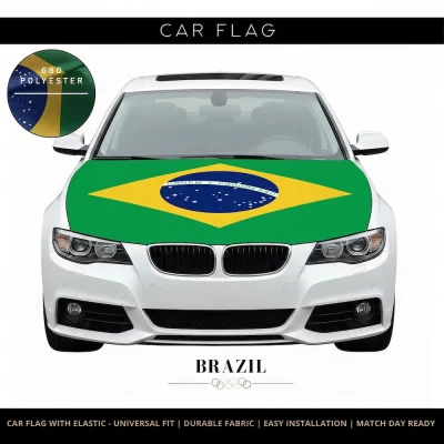 Brazil national football team car flag with iconic Brazilian flag design and 