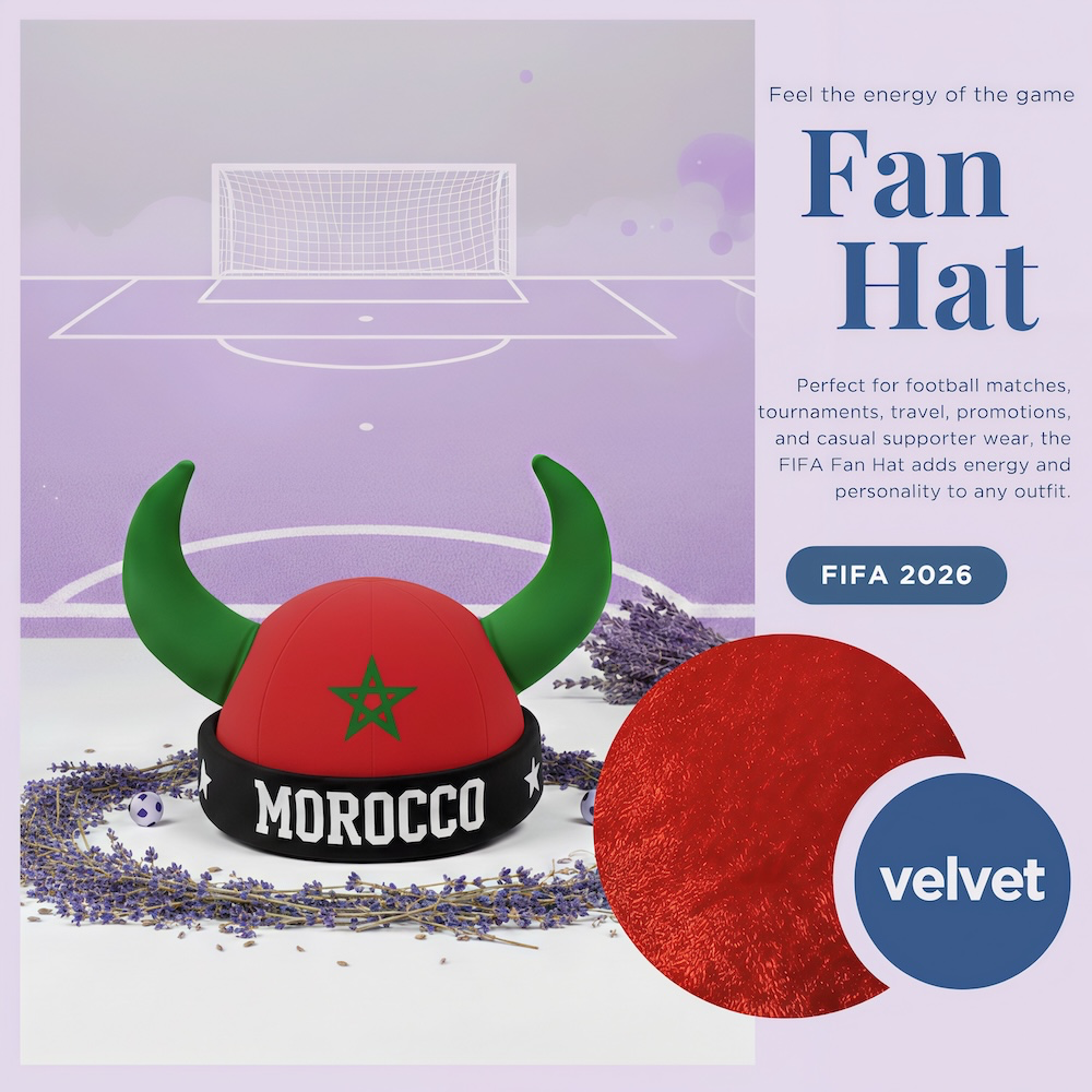 Morocco national team velvet viking horn fan hat for FIFA 2026 football matches