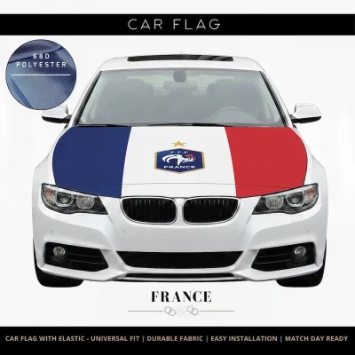 France national football team car flag with blue-white-red stripes, rooster crest and championship star, 68D polyester, universal fit for FIFA 2026 match days