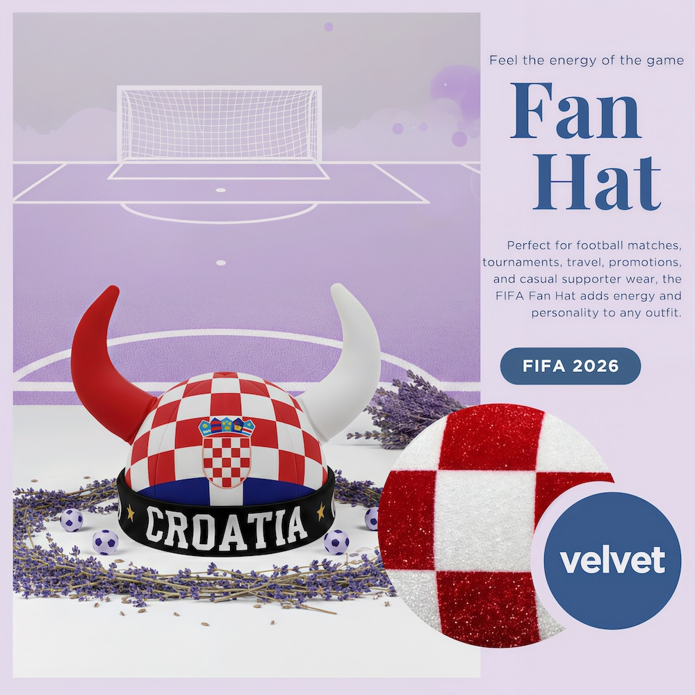 Croatia national team velvet viking horn fan hat for FIFA 2026 football matches