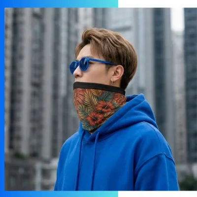 Alternative view of Custom Semi Double Layer Cotton Bandana 25×48cm – 12cm Fold Face Coverage One Color Screen Printed Scarf