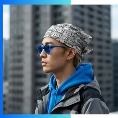 Alternative view of Custom Single Layer Cotton Bandana with Ear Loop | 25×42cm | 95% Cotton / 5% Spandex | One Color Screen Printing