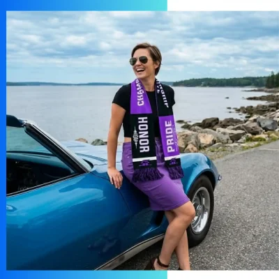 Alternative view of Custom Full Color Dye Sublimation Scarf – Lightweight Polyester Knitted Scarf with Tassels