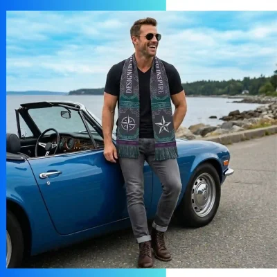 Alternative view of Reversible Jacquard Winter Scarf – Custom Double-Sided Knitted Tassel Scarf