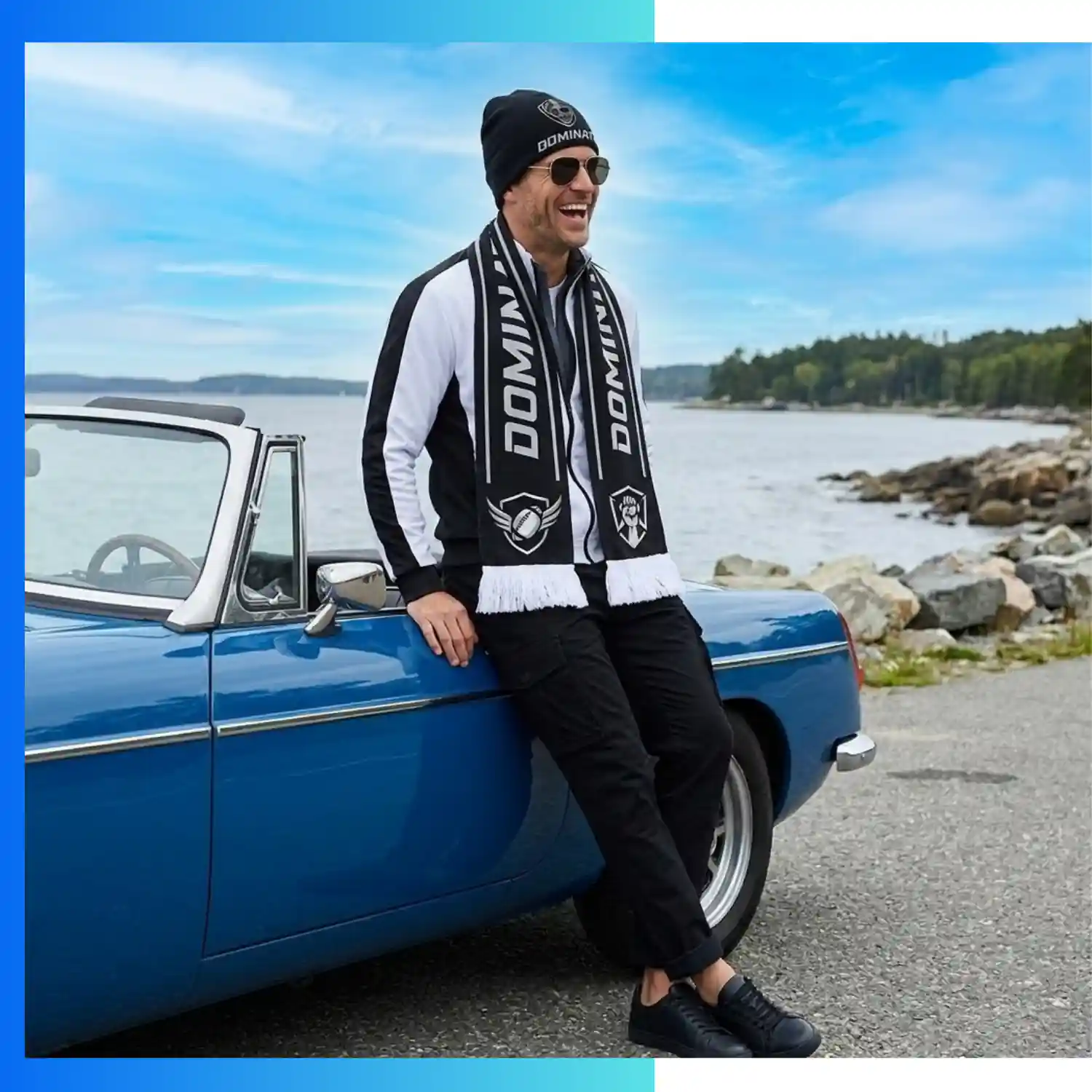 Custom Knitted Beanie & Jacquard Scarf Set – Reversible Winter Set with Tassel Scarf - Image 2