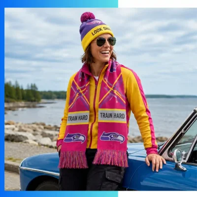 Alternative view of Custom Pom Pom Beanie & Jacquard Scarf Set – Reversible Knitted Winter Set with Tassel Scarf