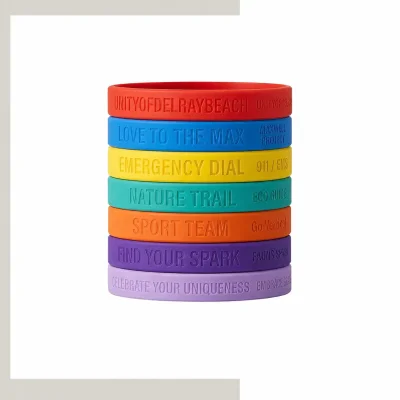 Debossed embossed silicone wristbands, no ink textured dimensional logo bracelets for premium branding events and promotions
