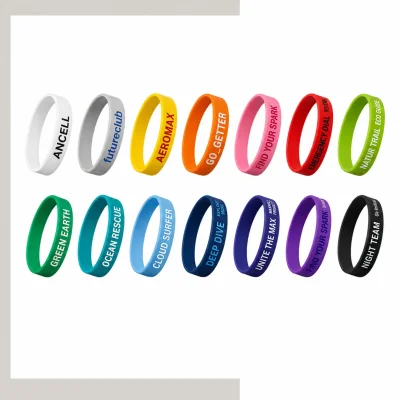 Ink filled debossed embossed silicone wristbands, dimensional color filled logo bracelets for branding events and promotional use