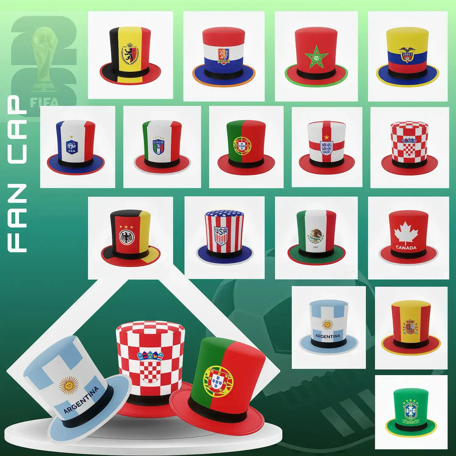 2026 FIFA World Cup national team flag novelty top hat, country-themed party hat for soccer fans