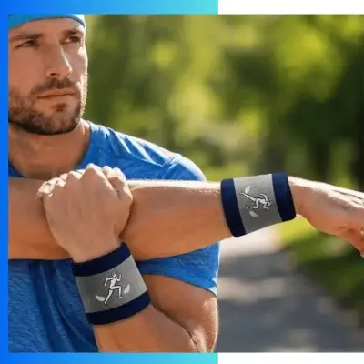 Alternative view of Custom Two-Color Looped Pile Stretch Wristbands – Embroidered Cotton Blend Sports & Promotional Bands