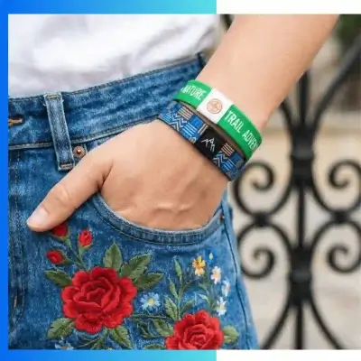 Alternative view of Custom Elastic Cloth Wristbands with Woven Label – Double-Sided Sublimation Event & Promotional Wristbands