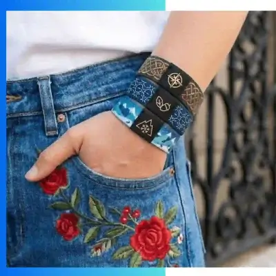 Alternative view of Custom 15mm Elastic Cloth Wristbands with Woven Label – Double-Sided Sublimation Event & Access Control Wristbands