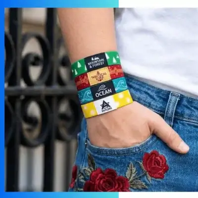 Alternative view of Custom 25mm Elastic Cloth Wristbands with Extra-Large Woven Label – Premium Double-Sided Sublimation Wristbands