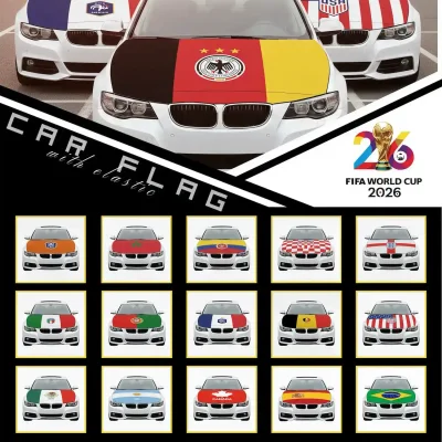 2026 FIFA World Cup national team flag elastic car hood cover, country-themed car bonnet flag for soccer fans