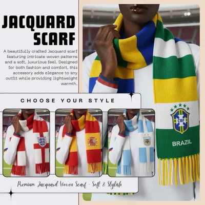 2026 FIFA World Cup national team jacquard knit scarf, country-themed woven fan scarf with tassels for soccer fans