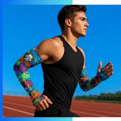 Alternative view of Custom Youth Thumb Hole Sublimated Arm Sleeves (L45cm) – Stretch Compression Sports Sleeves with Full Color Printing