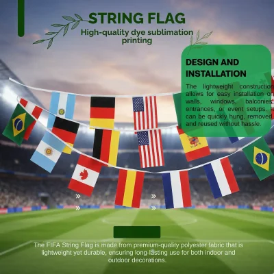 2026 FIFA World Cup national team string flag banner, polyester bunting with dye sublimation printing for party decor