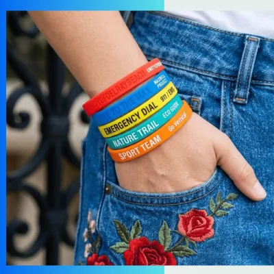 Alternative view of Custom Debossed & Embossed Silicone Wristbands – Solid Color Textured Logo Rubber Bracelets