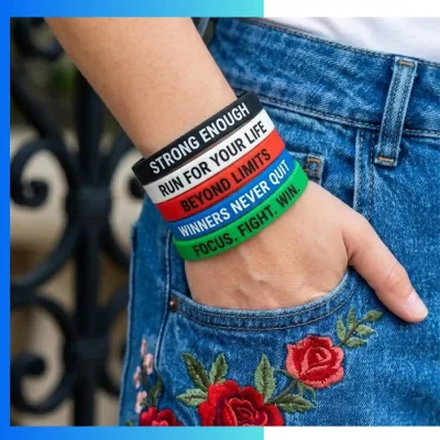 Alternative view of Custom Silicone Wristbands – One-Color Ink Filled Debossed Logo Bracelets (12mm, 20mm, 25mm)