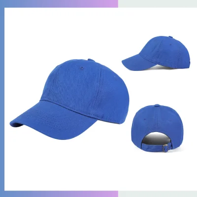 Blue cotton unstructured cap 6-panel relaxed crown 7cm pre-curved visor single buckle closure