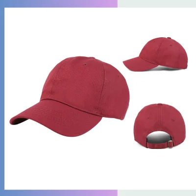 Maroon cotton unstructured cap 6-panel relaxed crown 7cm pre-curved visor single buckle closure