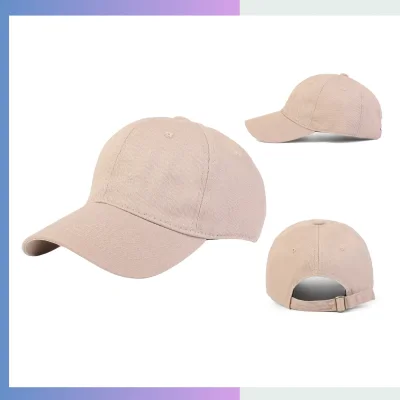 Beige cotton unstructured cap 6-panel relaxed crown 7cm pre-curved visor single buckle closure