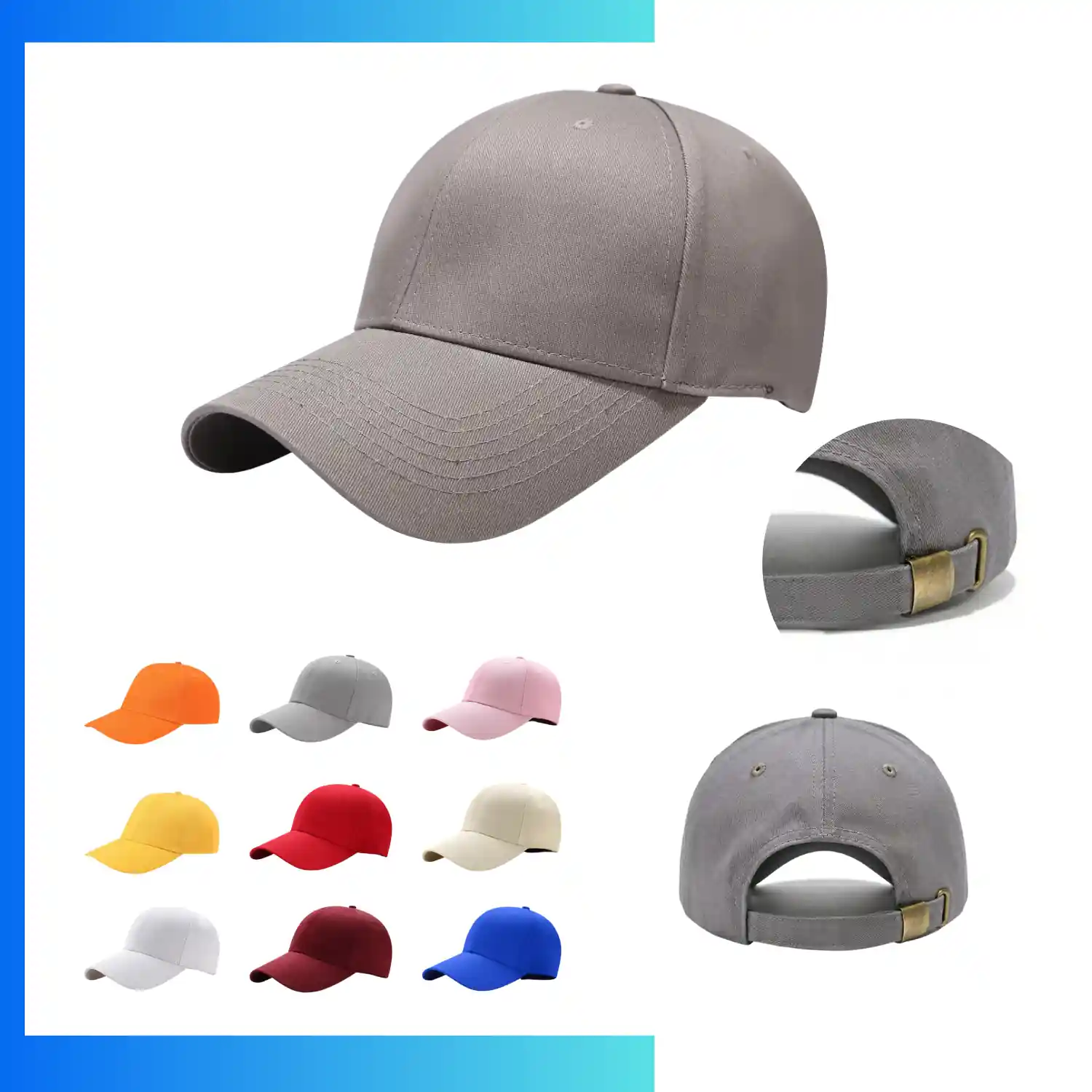6-Panel Structured Cotton Baseball Cap – Adjustable Metal Buckle Classic Curved Visor Hat - Image 6