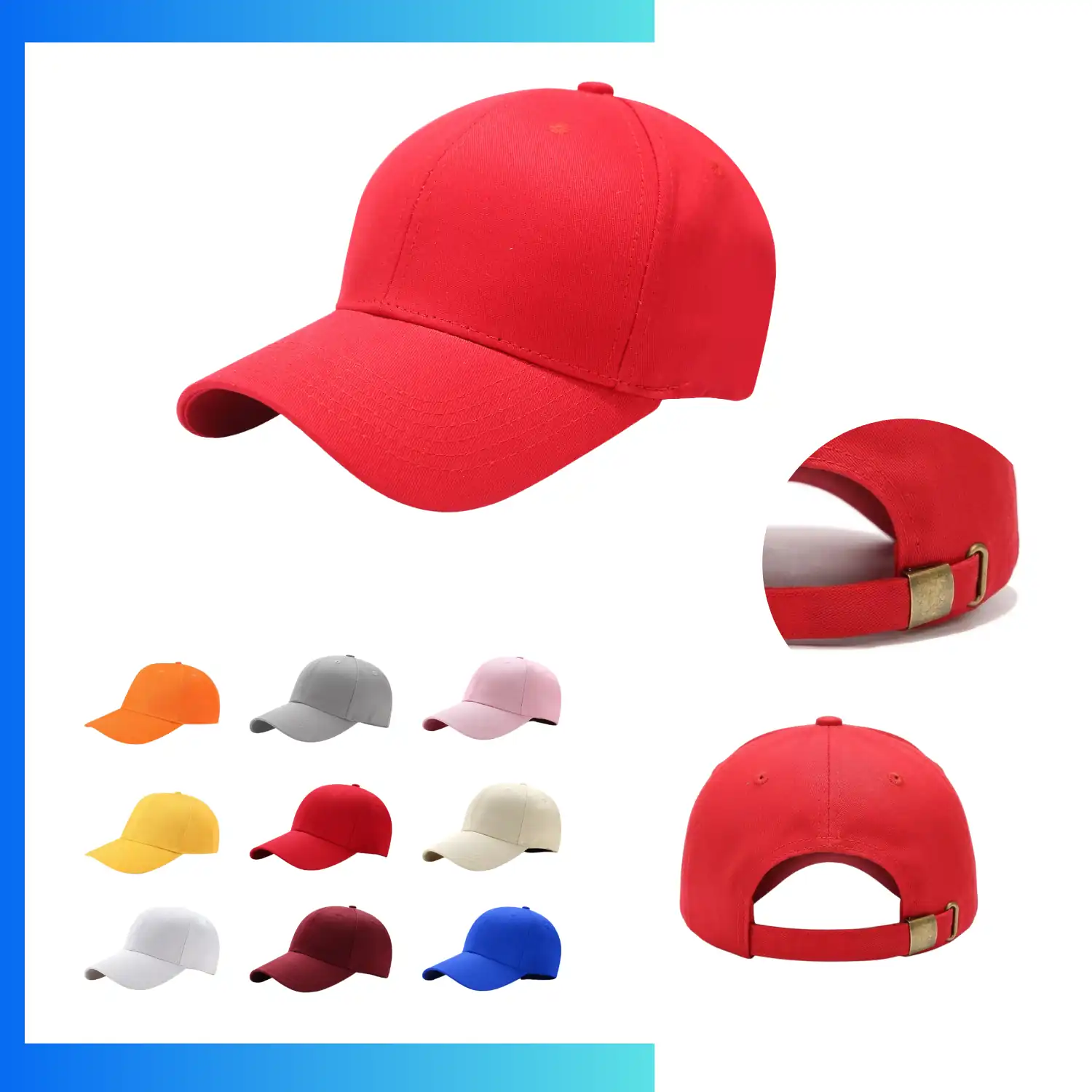6-Panel Structured Cotton Baseball Cap – Adjustable Metal Buckle Classic Curved Visor Hat - Image 8
