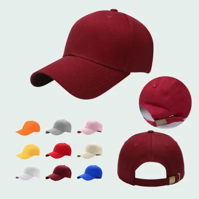 100% cotton maroon baseball cap structured crown pre-curved visor adjustable metal tuck buckle closure