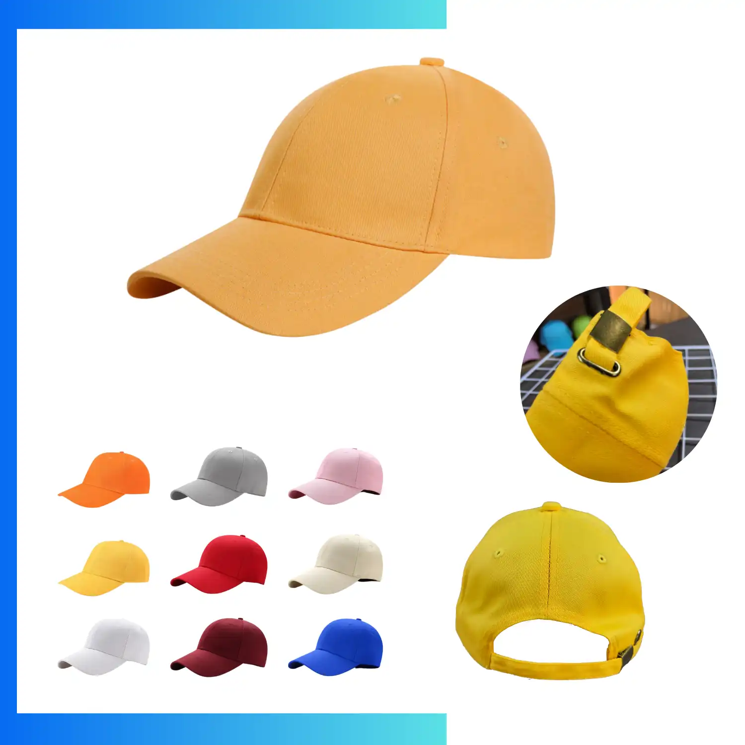 6-Panel Structured Cotton Baseball Cap – Adjustable Metal Buckle Classic Curved Visor Hat - Image 3