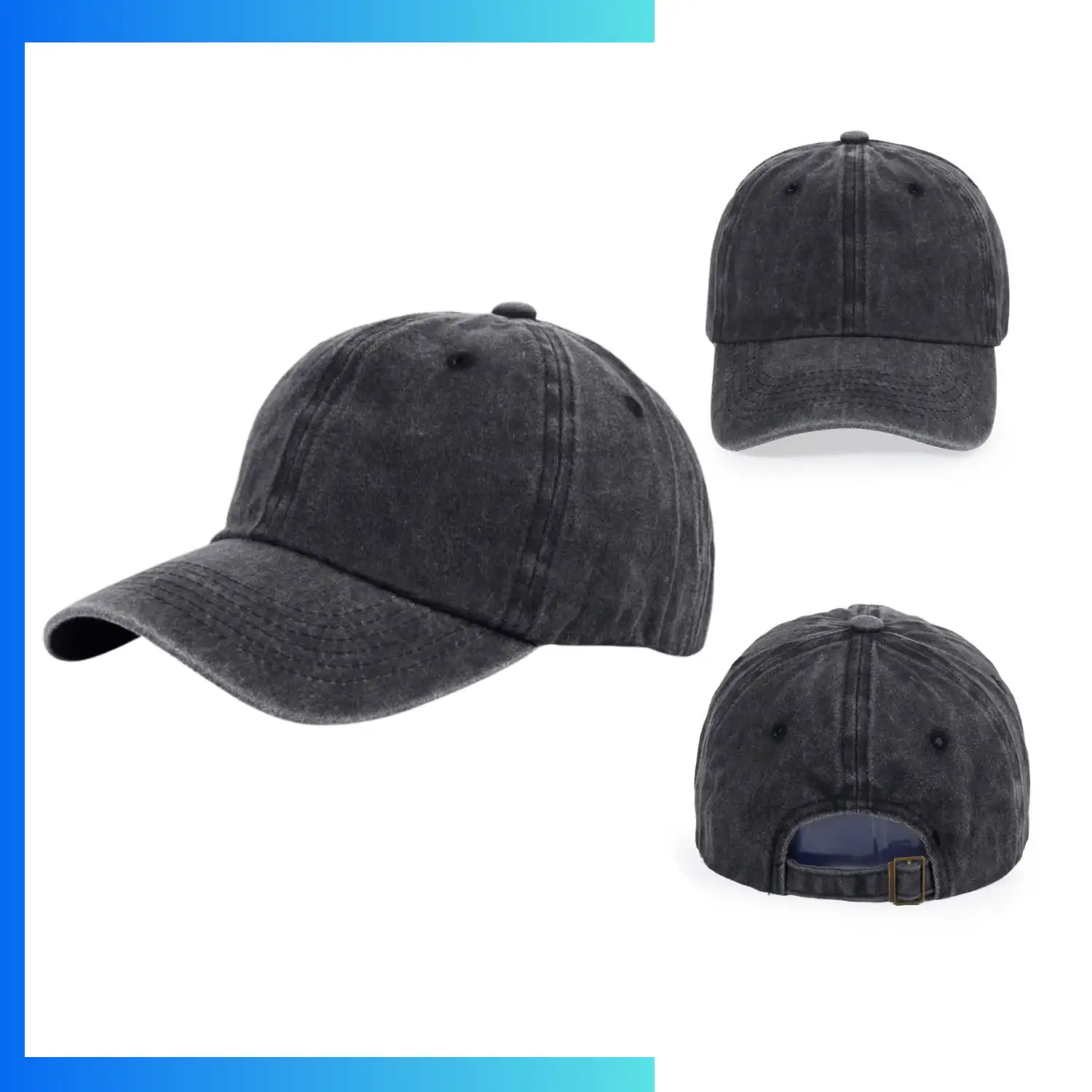 Washed Vintage 6-Panel Unstructured Baseball Cap – Pre-Washed Cotton Dad Hat with Adjustable Buckle Strap - Image 2