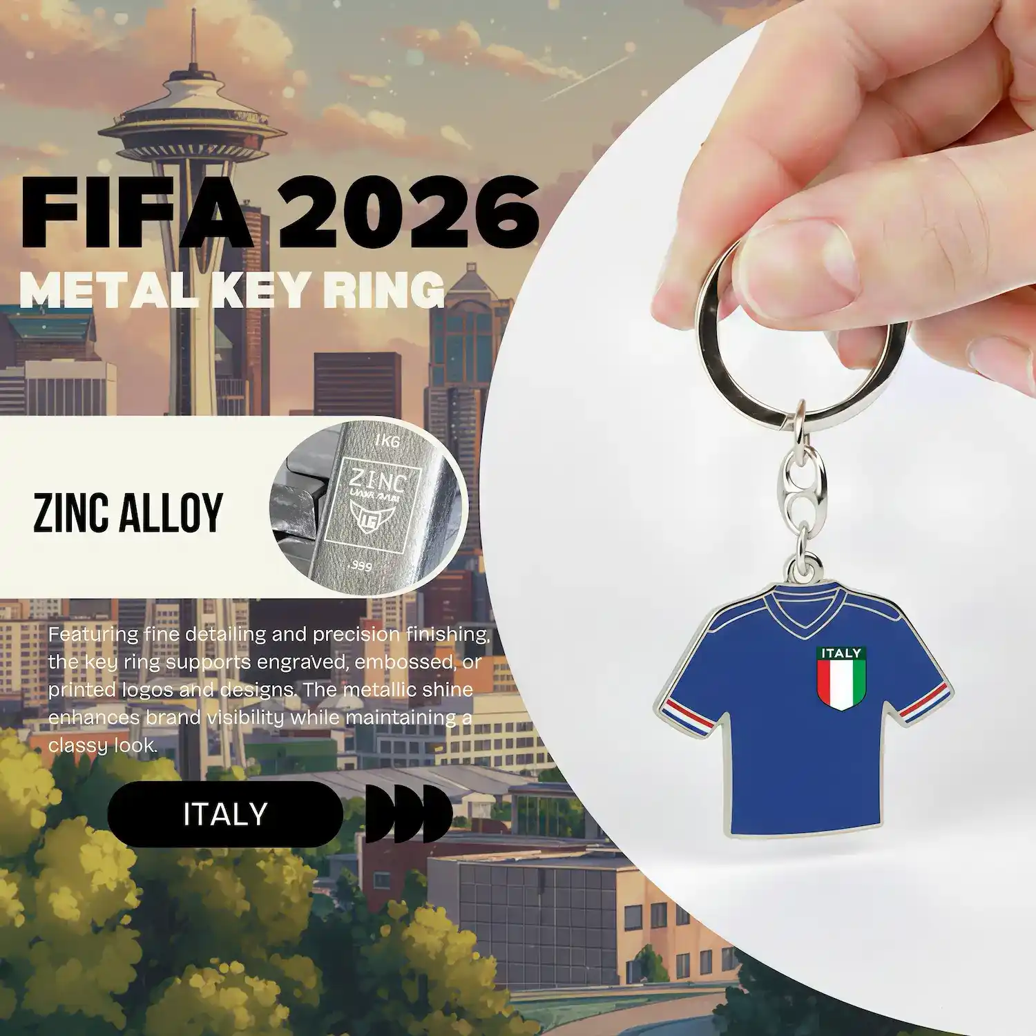 2026 FIFA World Cup Italy jersey zinc alloy key ring, Italy soccer team keychain for fans