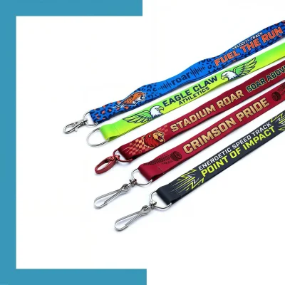 Custom woven lanyard with dimensional one color logo front view - SKU NPS-ACC-LAN-218