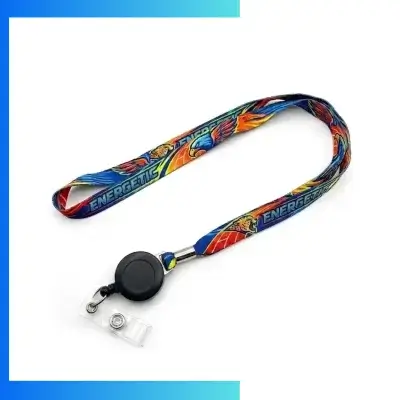 Custom Polyester Lanyard with Retractable Reel Combo – Screen Printed ID Neck Strap with Polydome Badge Reel