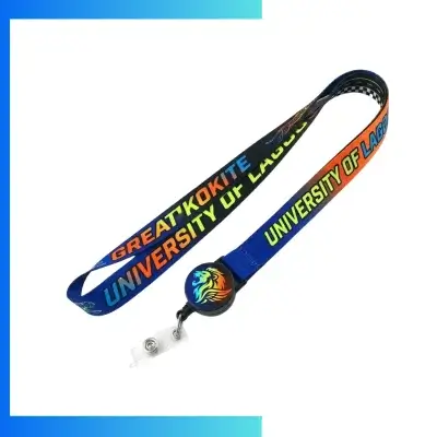 Custom Dye Sublimation Lanyard with Retractable Reel Combo – Full Color Polyester ID Neck Strap with Polydome Badge Reel