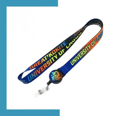 Custom dye sublimation lanyard with retractable reel combo front view - SKU NPS-ACC-LAN-220