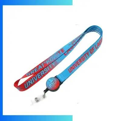 Custom Nylon Lanyard with Retractable Reel Combo – Screen Printed ID Neck Strap with Polydome Badge Reel